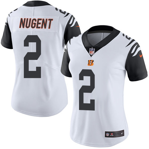 Women's Limited Mike Nugent Nike Jersey White - #2 Rush NFL Cincinnati Bengals